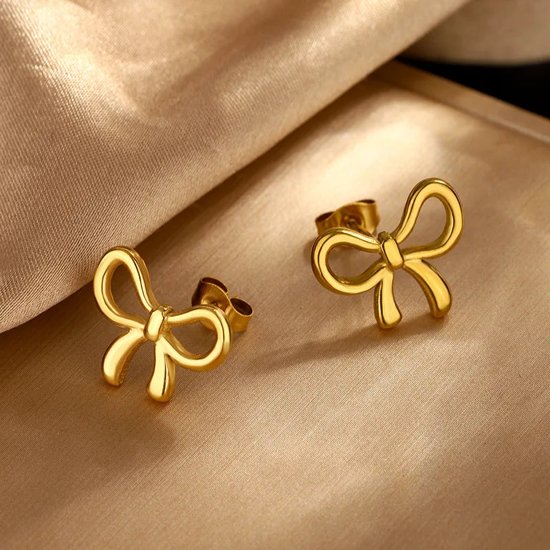 Bow Not Classic Style Stainless Steel Necklace and Earring Set