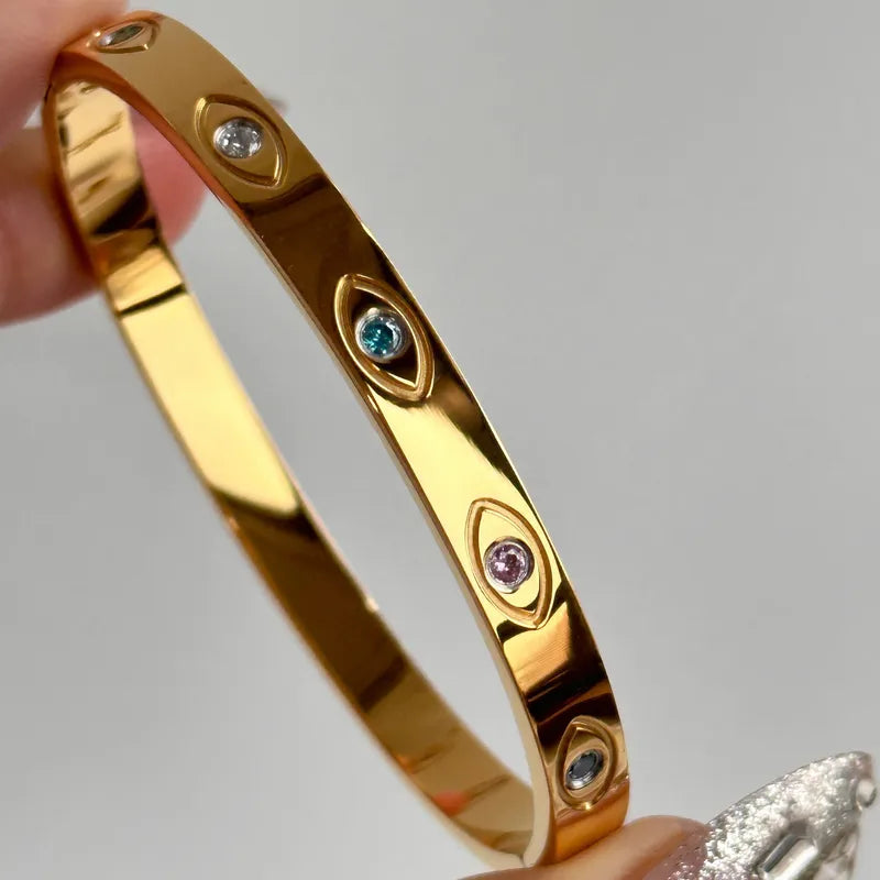 Simple Style Round eye Zircon 18k Gold Plated Bangle