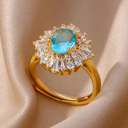 Exquisite Women's Zircon Ring Trendy Unique Design Luxury Stainless Steel