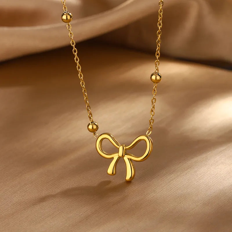 Bow Not Classic Style Stainless Steel Necklace and Earring Set