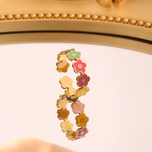 Colorful Flower stainless steel ring adjustable ring