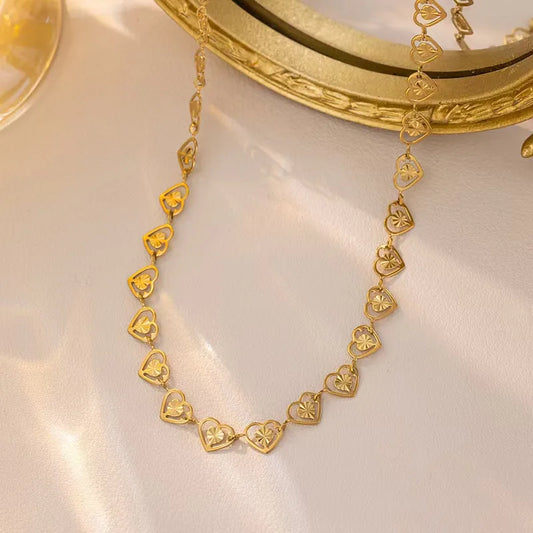 18K Gold Plated Heart Shape Stainless Steel Waterproof Non Tarnish Bracelets Necklace