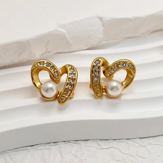 Gold Plated Heart Shape Stainless Steel Vacation Classic Style Waterproof Non Tarnish Earrings