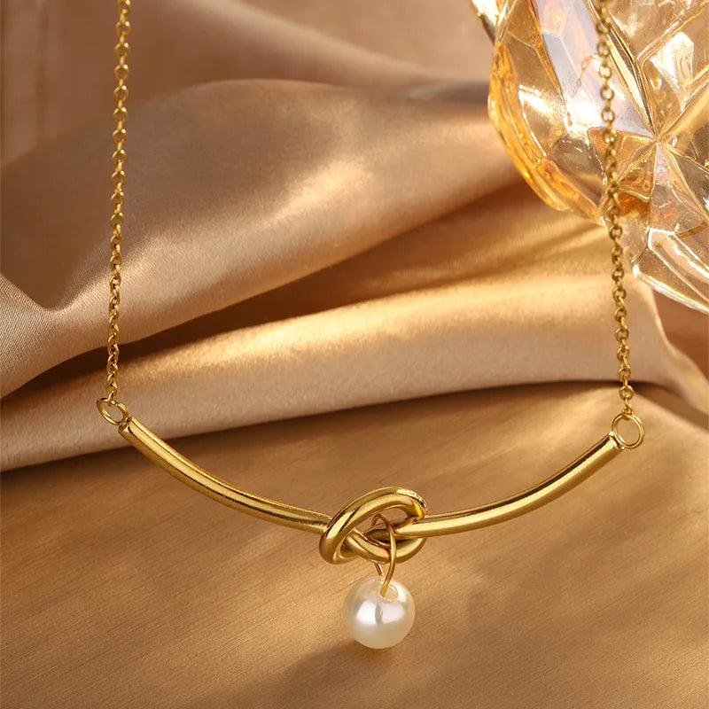Knot Bow Knot Stainless Steel Cute French Style Classic Style  Earrings Necklace Jewelry Set