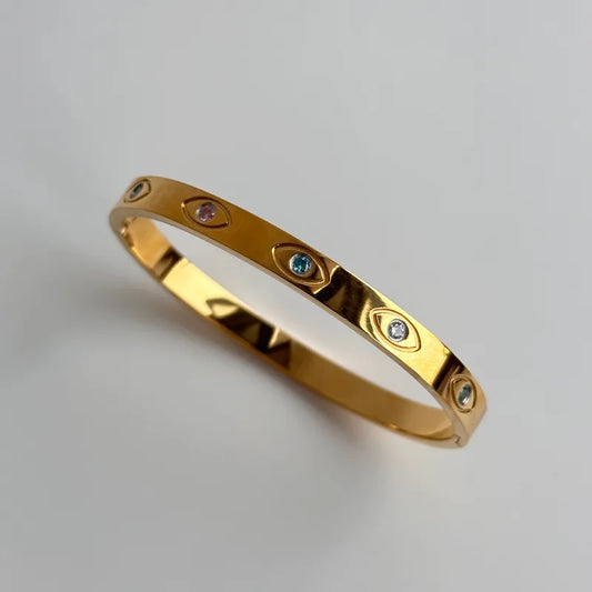 Simple Style Round eye Zircon 18k Gold Plated Bangle