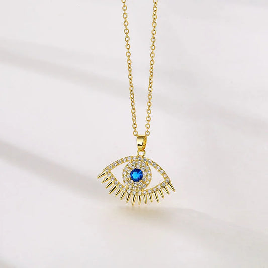 Stainless Steel 18K Gold Plated Elegant Eye Zircon Pendant Necklace