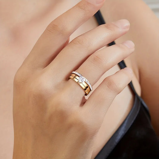 3 Piece Sets Elegant Simple Style Heart Shape Stainless Steel Zircon Gold Plated Rings