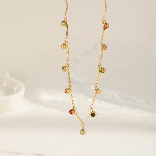 Simple Style Solid Color Zircon 18K Gold Plated Necklace Cable Chain
