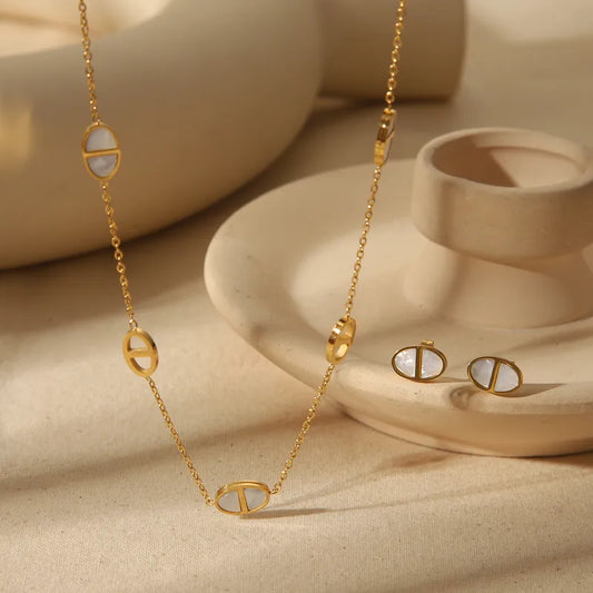 Simple Style Commute Stainless Steel 18K Gold Plated necklace and earrings